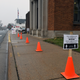 Traffic cones at polling station in Wisconsin.